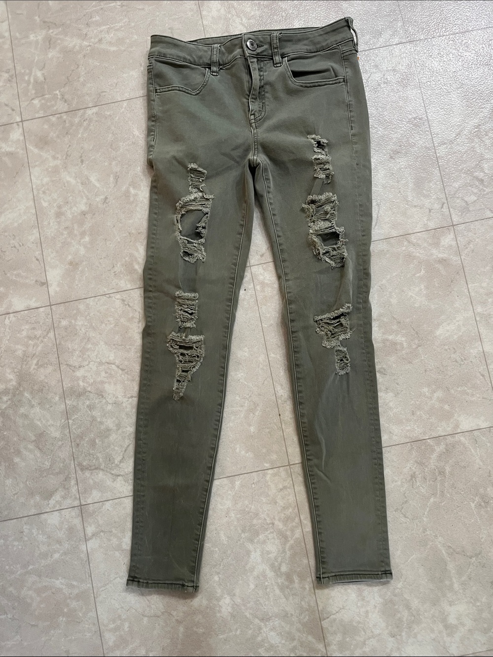 American Eagle Outfitters Olive Green Ripped Skinny Jeggings Jeans 4